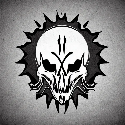 Image similar to tyrannosaurus skull emblem logo, black and white vector, stylized