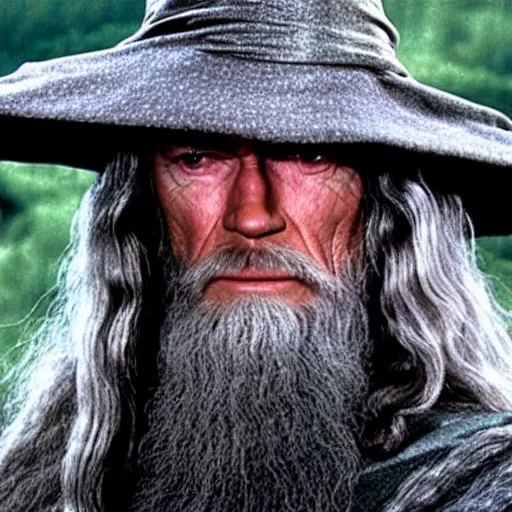 Prompt: film still of clint eastwood as gandalf the grey in the 2 0 0 1 film lord of the rings