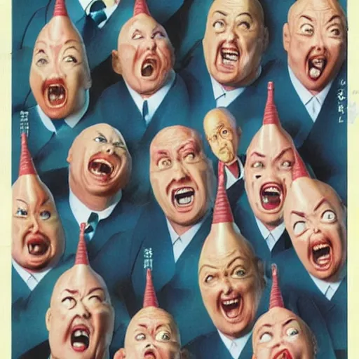 Image similar to coneheads, japanese vhs cover art, detailed facial expressions h - 1 0 2 4 w - 5 1 2