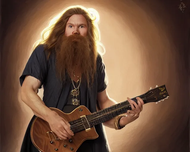 Prompt: smooth mcgroove in arcane tv series, holding a white randy rhoads guitar rr 1, deep focus, d & d, fantasy, intricate, elegant, highly detailed, digital painting, artstation, concept art, matte, sharp focus, illustration, hearthstone, art by artgerm and greg rutkowski and alphonse mucha