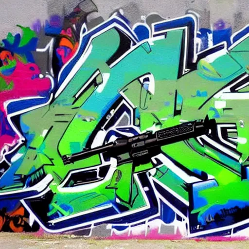 Image similar to a detailed high quality graffiti painting of an m - 1 6.