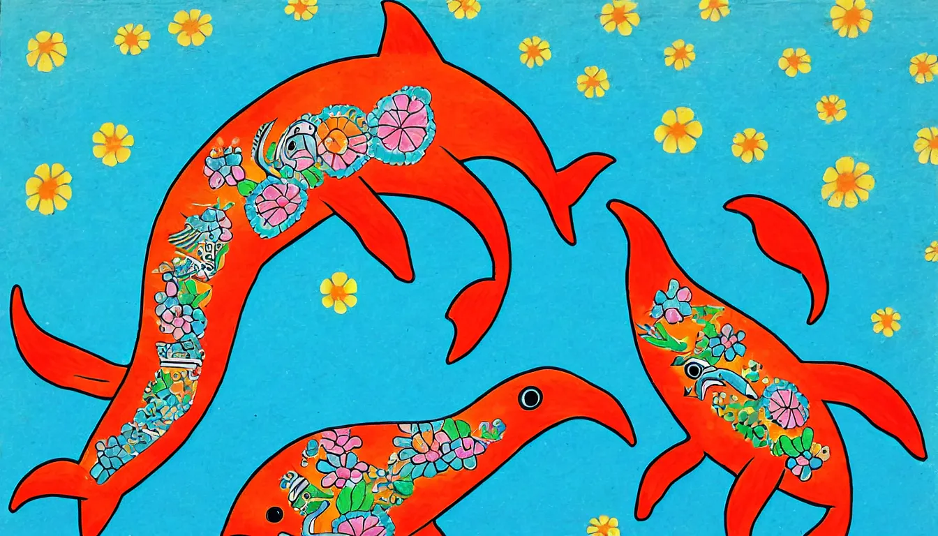 Image similar to a dolphin in the style of mexican folk art