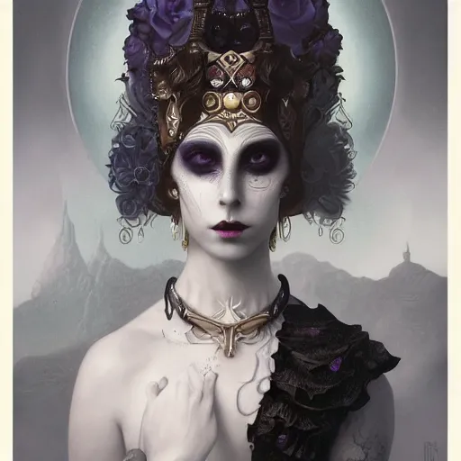 Image similar to tom bagshaw, soft painting fractal curiosities carnival, very beautiful female rabbit in full ornated nightshade gothic dress, partial symmetry accurate features, focus, very intricate ultrafine details, black white purple volumetric clouds, award winning masterpiece, octane render 8 k hd