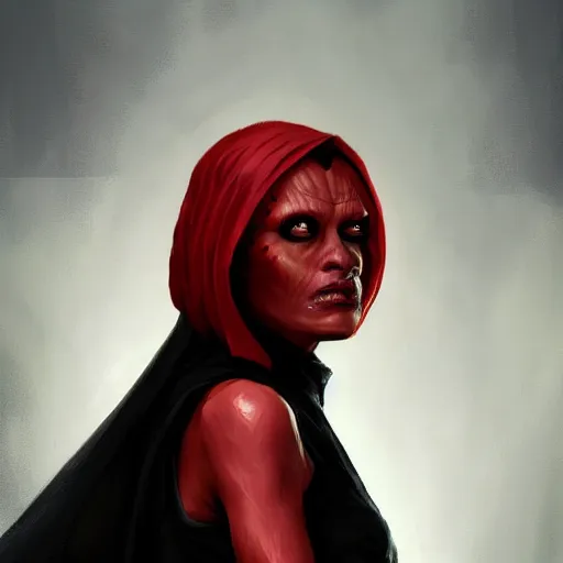 Image similar to portrait of a woman by greg rutkowski, young sith lord darth talon, red and black skin, star wars expanded universe, wearing black robes, she is about 2 0 years old, highly detailed portrait, digital painting, artstation, concept art, smooth, sharp foccus ilustration, artstation hq