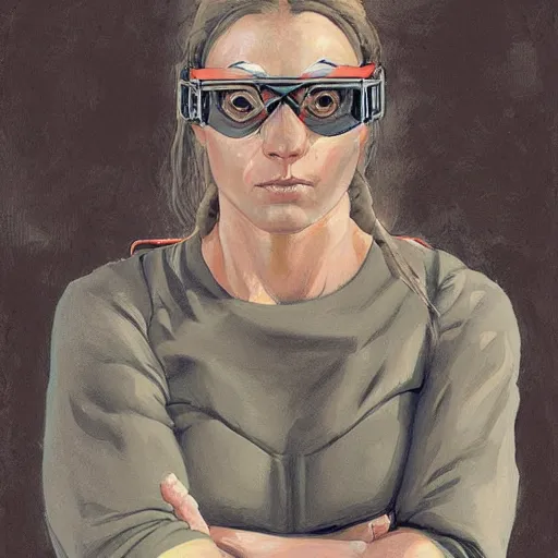 Prompt: portrait of a muscular woman wearing engineer goggles, by jon foster