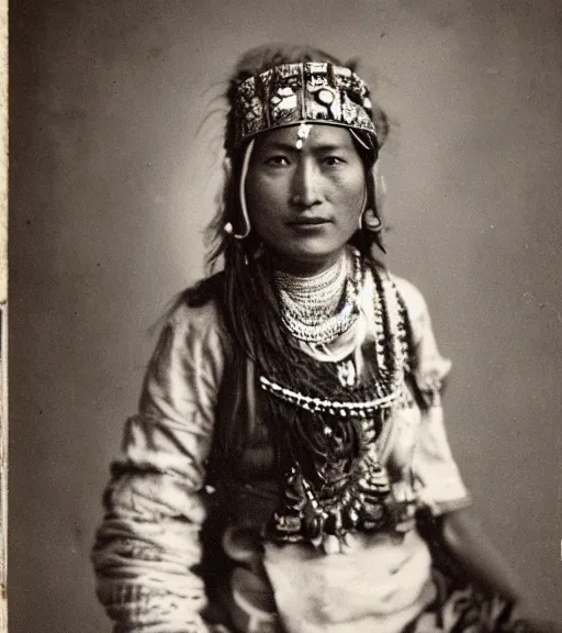 Image similar to vintage_portrait_photo_of_a_beautiful_nepalese_maiden in the himalayan mountains