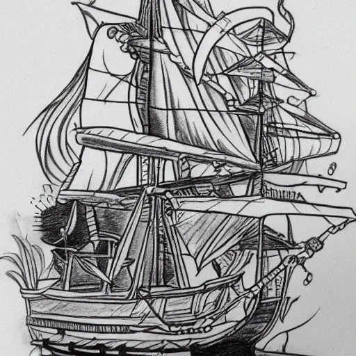 Image similar to tattoo design line sketch of a pirate ship
