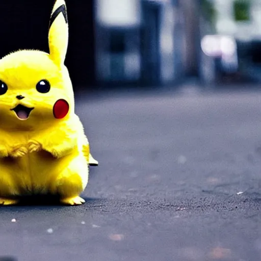 Image similar to real life pikachu pokemon, cute!!!, heroic!!!, adorable!!!, playful!!!, chubby!!! fluffly!!!, happy!!!, cheeky!!!, mischievous!!!, ultra realistic!!!, spring time, slight overcast weather, golden hour, sharp focus