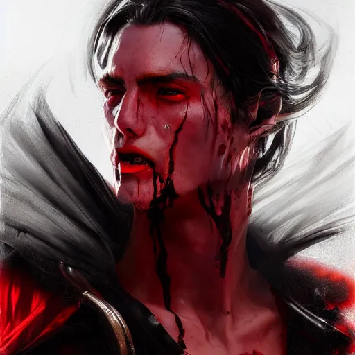 Prompt: beautiful close up portrait vampire, black and red coloured, armor with exposed internals, elegant, detailed. epic cinematic hyperrealism masterpiece. realistic poster with shaded lighting by craig mallismo, artgerm, jeremy lipkin and michael garmash, unreal engine, radiant light, detailed and complex environment, digital art, art station trends, detailed faces, detailed eyes