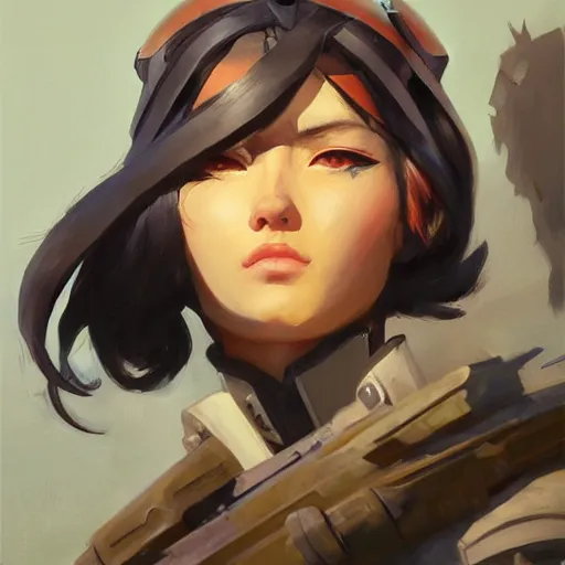 Image similar to greg manchess portrait painting of partially armored mikasa ackermann as overwatch character, medium shot, asymmetrical, profile picture, organic painting, sunny day, matte painting, bold shapes, hard edges, street art, trending on artstation, by huang guangjian and gil elvgren and sachin teng