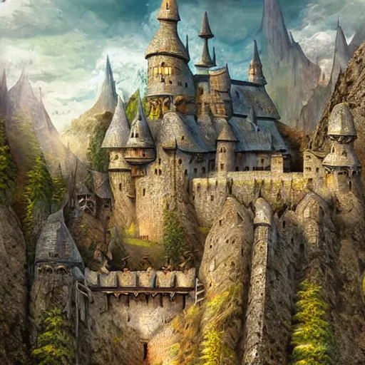 Image similar to A stunning fortress ran by dwarves, medieval style, digital art, masterpiece