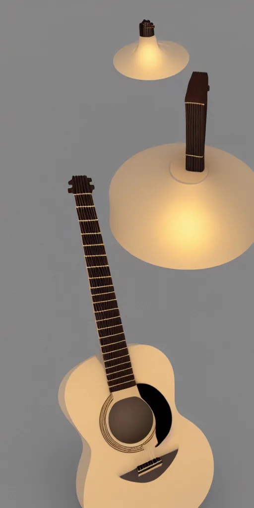 Image similar to model of an acoustic light wood guitar, cute cartoon, unreal engine 5, 3 d render, cinematic lighting, detailed product photo