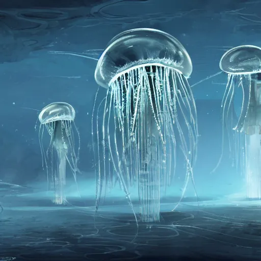 Image similar to a robotic jellyfish science fiction concept art by James Clyne