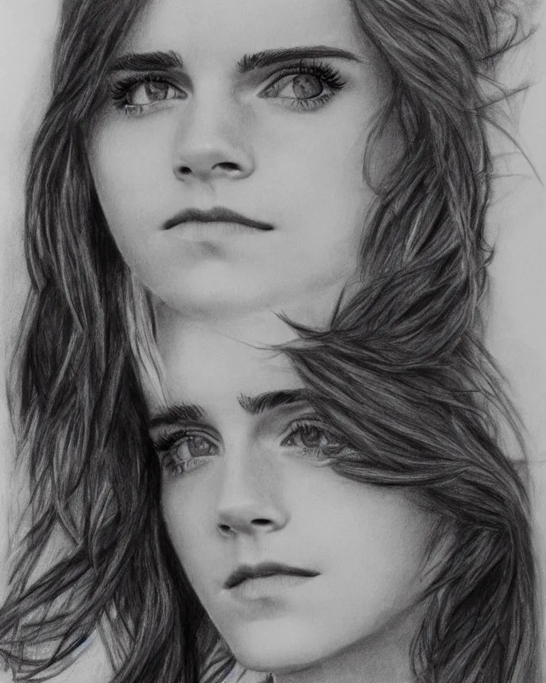 Image similar to emma watson, charcoal drawing, highly detailed