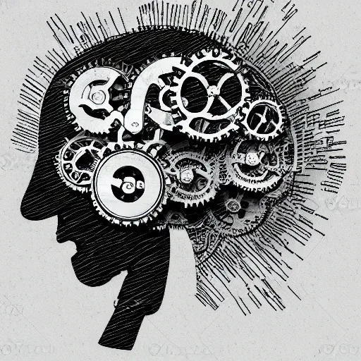 Prompt: a brain thinking about another brain, mechanical, gears, sketch