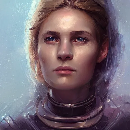 Prompt: portrait of a woman by greg rutkowski, she is about 3 0 years old, slavic, pretty, blond hair with two strans around her face, devastated expression, helplessness and denial, she is wearing a futuristic space gear, highly detailed portrait, digital painting, artstation, concept art, smooth, sharp foccus ilustration, artstation hq.