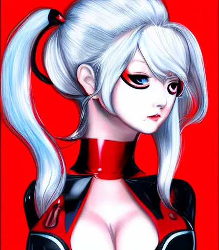 Image similar to beautiful ann takamaki from Persona 5 in her red latex outfit digital portrait in the style of stanley artgerm