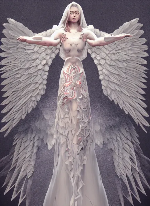 Image similar to intricately designed full body concept art illustration of an angel in intricately designed clothes, octane render, 4k, digital art