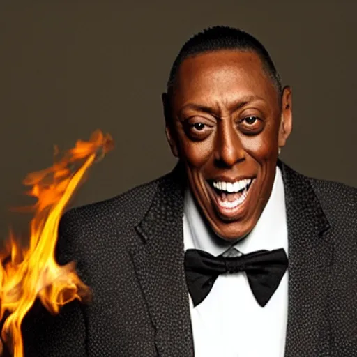 Image similar to arsonist arsenio hall lighting a hall on fire