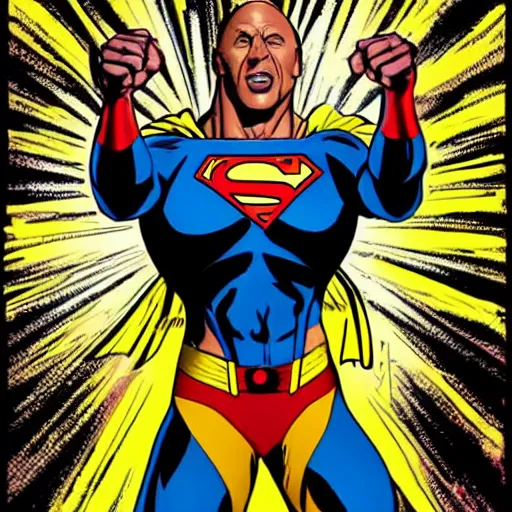 Image similar to lana rhodes as superwoman, fighting dwayne johnson's black adam, pop art