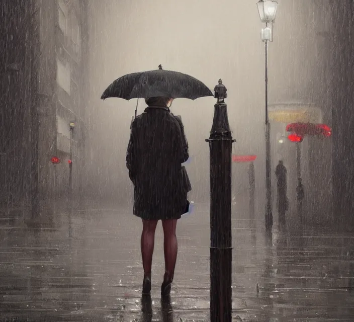 Image similar to lamppost that is an umbrella, rainy, nostalgia, very detailed texture, realistic shaded lighting, art style by ilya kuvshinov, katsuhiro, artgerm, jeremy lipkin, michael garmash, nixeu, unreal engine 5, radiant light, intricate environment