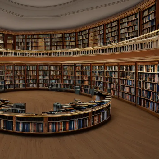 Prompt: a never ending library hall with books all over it curved walls, hyperrealism, dynamic lighting, render 8 k, realistic photo, as a game