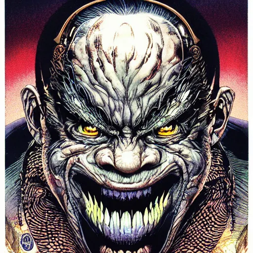 Image similar to portrait of crazy balrog, ymmetrical, by yoichi hatakenaka, masamune shirow, josan gonzales and dan mumford, ayami kojima, takato yamamoto, barclay shaw, karol bak, yukito kishiro