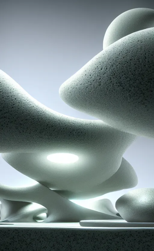 Image similar to highly detailed ultra sharp 3 d render cinematic composition of a smooth ceramic porcelain magnolia stone nebula biomorphic fluid fractal sci - fi surreal architecture landscape, metallic, white marble, foliage, vincent callebaut composition, mamou - mani, archviz, beautiful lighting, 8 k, unreal engine, hdr,