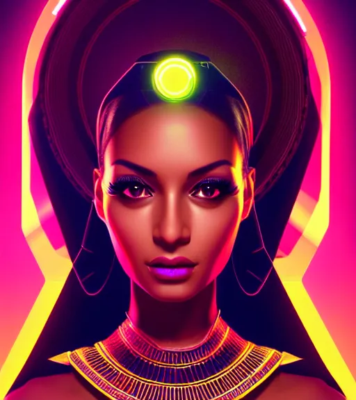 Image similar to symmetry!! egyptian princess of technology, solid cube of light, hard edges, product render retro - futuristic poster scifi, lasers and neon circuits, brown skin gorgeous egyptian princess, intricate, elegant, highly detailed, digital painting, artstation, concept art, smooth, sharp focus, illustration, dreamlike, art by artgerm