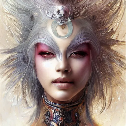 Prompt: portrait, headshot, insanely nice professional hair style, dramatic hair color, digital painting, of a old 17th century, old cyborg merchant, Chinese Three Kingdoms, amber jewels, baroque, ornate clothing, scifi, realistic, hyperdetailed, chiaroscuro, concept art, art by Franz Hals and Jon Foster and Ayami Kojima and Amano and Karol Bak,