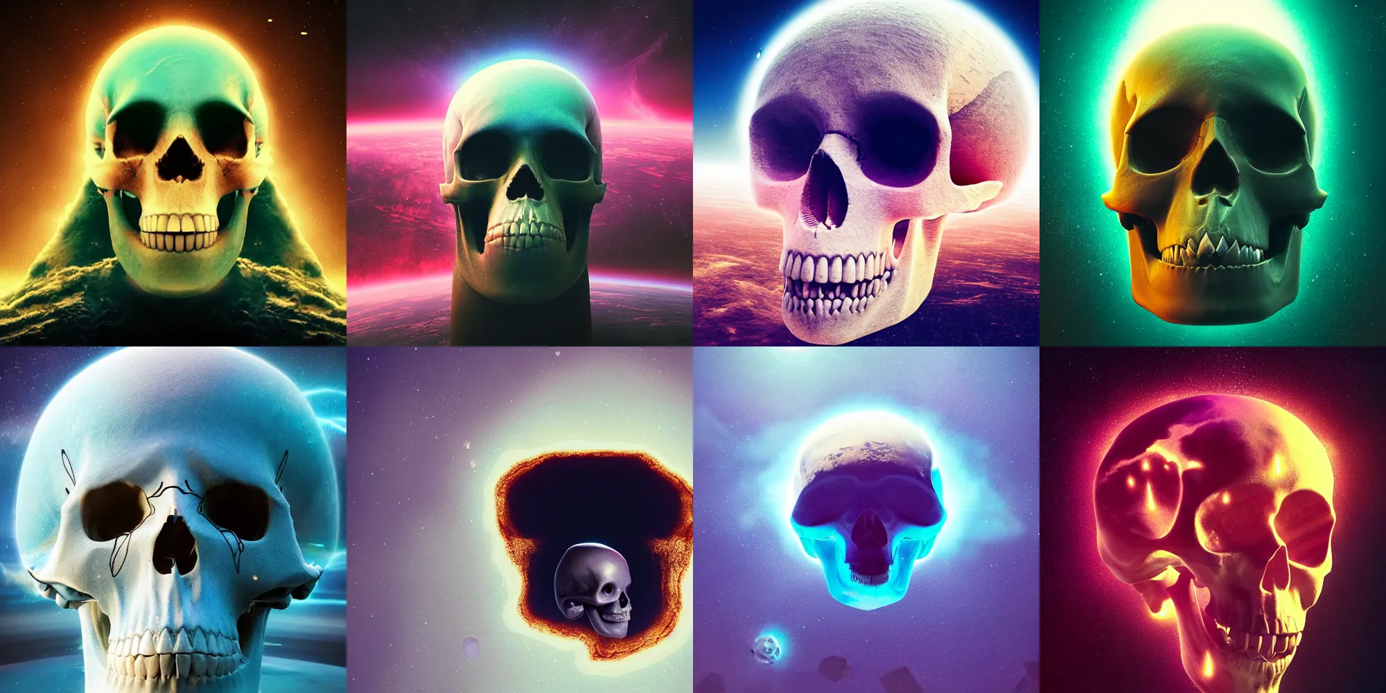 Prompt: earth screaming in the shape of a skull in space in the style of beeple and mike winkelmann, intricate, epic lighting, cinematic composition, hyper realistic, 8 k resolution, unreal engine 5,