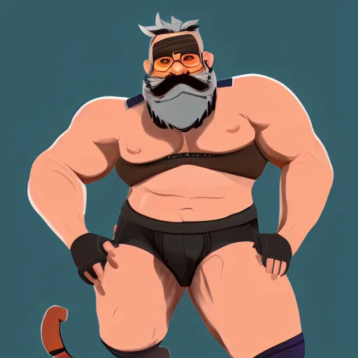 Image similar to torbjorn from overwatch wearing a jockstrap, 4 k, high resolution, illustration, cursed