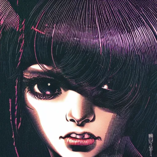 Image similar to closeup of girl from 8 0 s, by yoichi hatakenaka, masamune shirow, josan gonzales and dan mumford, ayami kojima, takato yamamoto, barclay shaw, karol bak