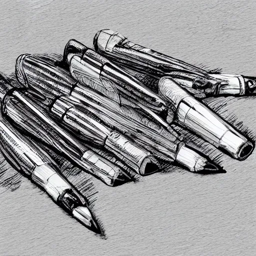 Prompt: a huge pile of pens have fallen, realistic shaded