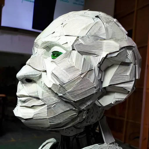 Prompt: consciousness emerging in artificial intelligence. ray tracing. papier - mache