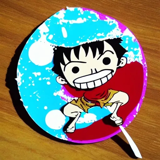 Image similar to die cut sticker, luffy is joyboy, splatter paint on paper