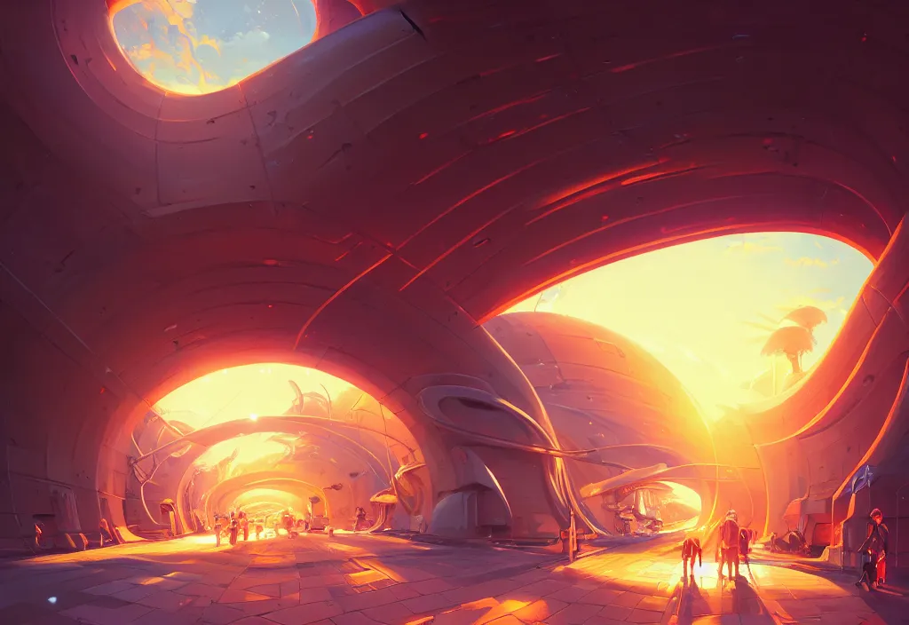 Image similar to chubby futuristic tunnel entrance, golden hour, intricate oil painting, high detail illustration, sharp high detail, manga and anime 1 9 9 9, official fanart behance hd artstation by jesper ejsing and makoto shinkai, 4 k,