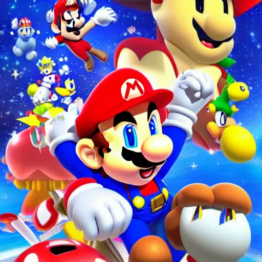 Image similar to super mario brothers and kirby super star ultra movie poster with pokemon super smash bros and princess peach star wars theme pokemon style detailed and accurate eyes