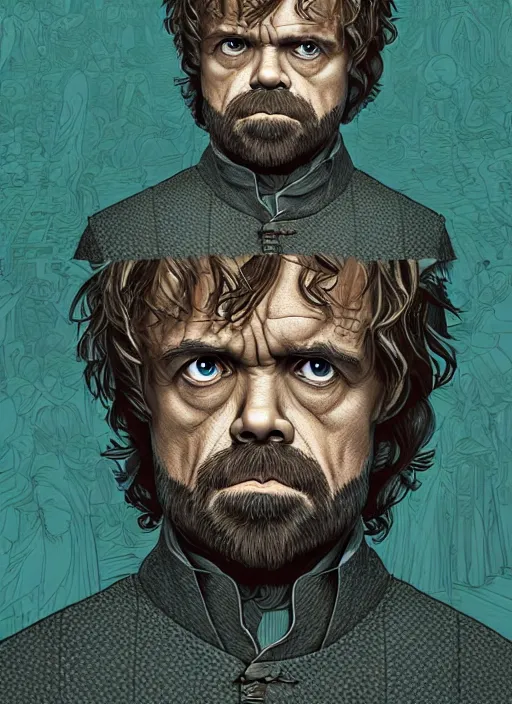 Image similar to portrait of tyrion lannister, an ultrafine detailed illustration by james jean, intricate linework, bright colors, final fantasy, behance contest winner, vanitas, angular, altermodern, unreal engine 5 highly rendered, global illumination, radiant light, detailed and intricate environment