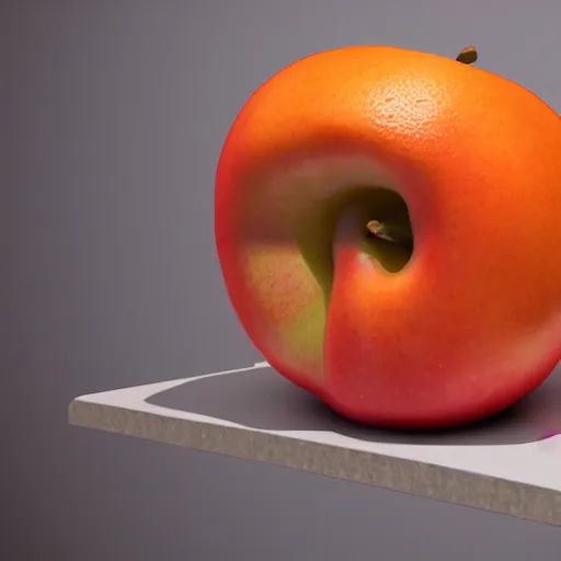 Prompt: an ((((apple)))) ((((((orange)))))) on a table, digital art, highly detailed, trending on artstation