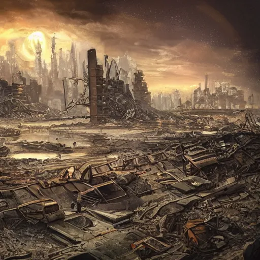 Image similar to destroyed city wasteland, radioactive radiation, nuclear winter, artgerm