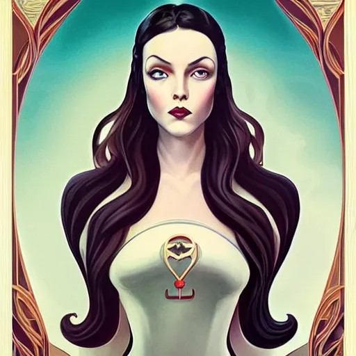 Image similar to an art nouveau, ( streamline moderne ), multi - racial portrait in the style of anna dittmann and charlie bowater and loish. very large, clear, expressive, and intelligent eyes. centered, ultrasharp focus, dramatic lighting, photorealistic digital matte painting, intricate symmetrical ultra detailed background.