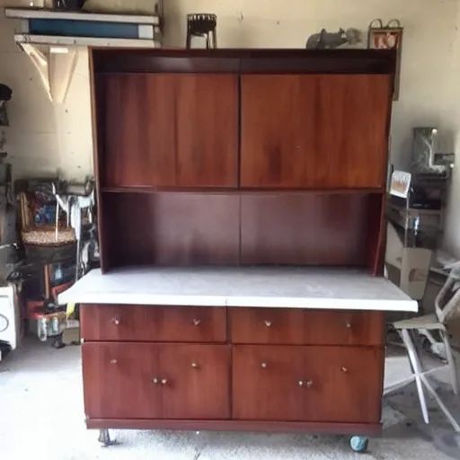 Prompt: furniture for sale on facebook, in garage,