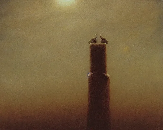 Image similar to giant terrifying birds god above a sky, scary, foreboding, mysterious minimalistic, by beksinski