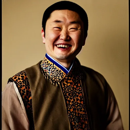 Image similar to realistic photography by araki nobuyoshi of wearing traditional ukrainian shirt designed by taras shevchenko. smiling kim chen in