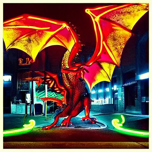 Image similar to “fire breathing dragon, neon lights”