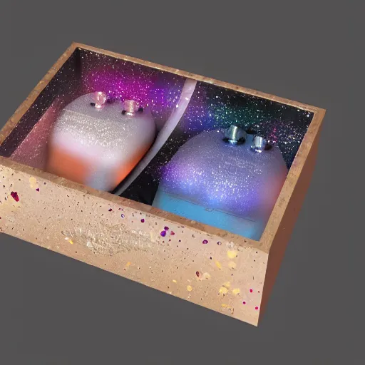 Image similar to perfume in galaxy gift box, highly detailed, concept art, realistic, octane render, unreal engine, up close shot