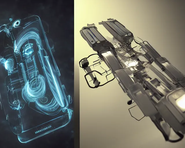 Image similar to x - ray photos of bionic phone, octane render, concept art, realistic, high details