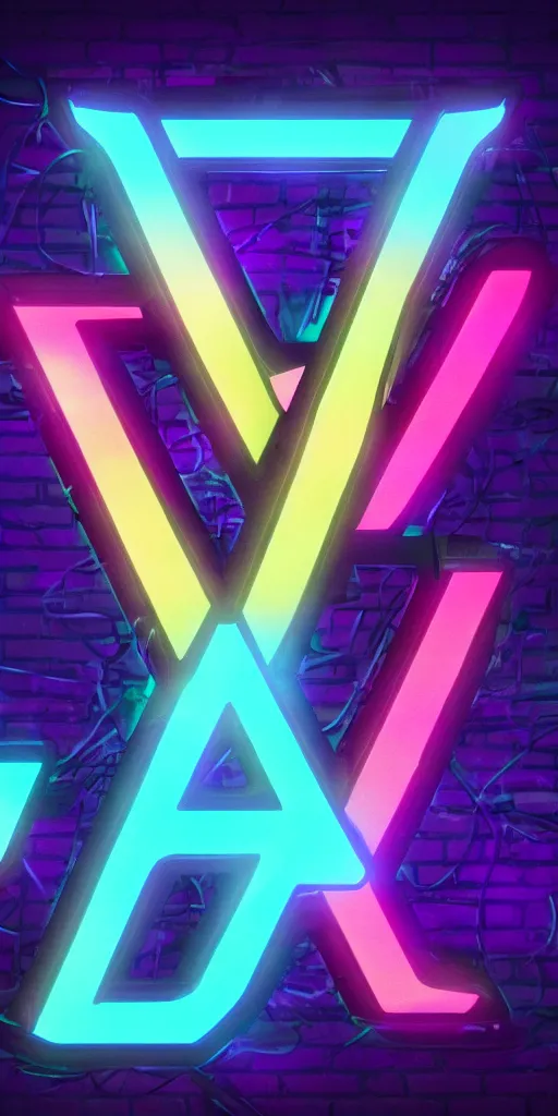 Image similar to a cyberpunk logo of the letter v, neon outline, bright colors, reflections, lens flare, 8 k, unreal engine 5, blender, best logo created