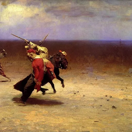 Prompt: the last battle, oil on canvas, ilya repin, 1 8 7 3